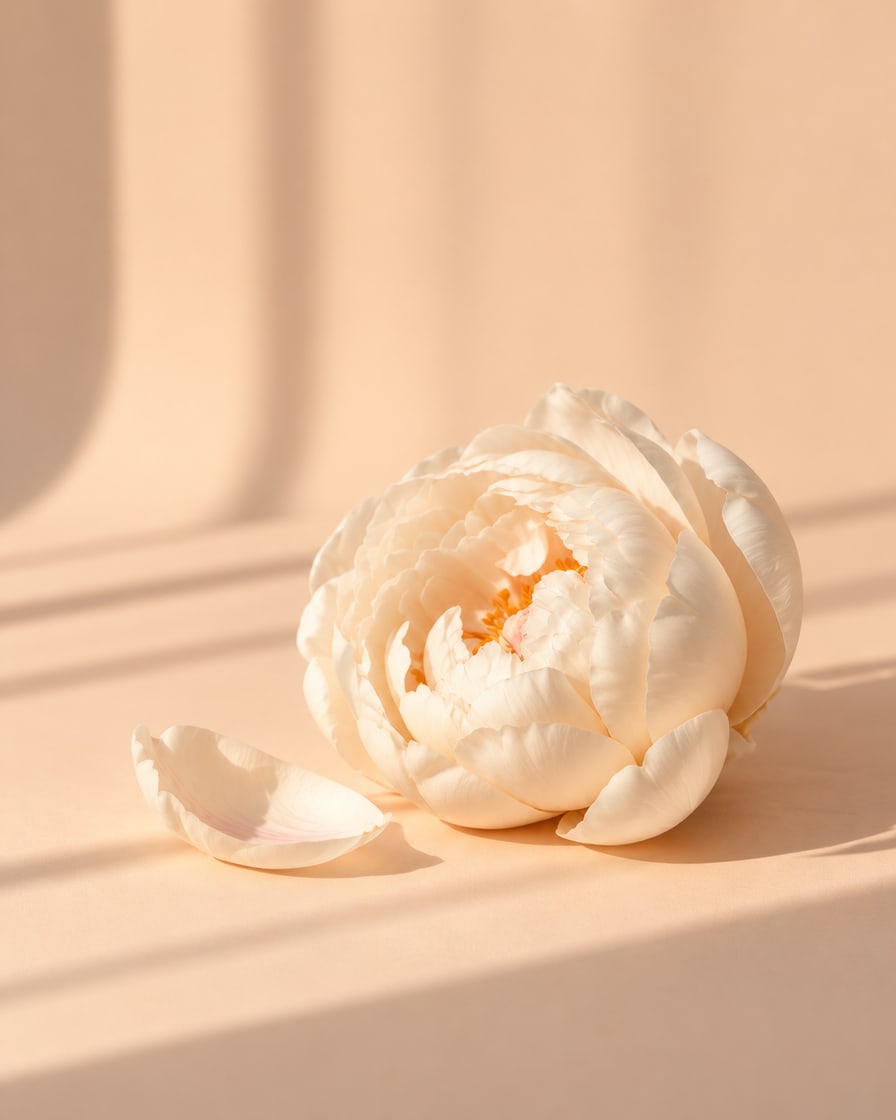 A cream peony in soft morning light